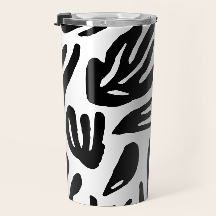 Black and white organic nature art pattern Travel Mug Gallery Image 3