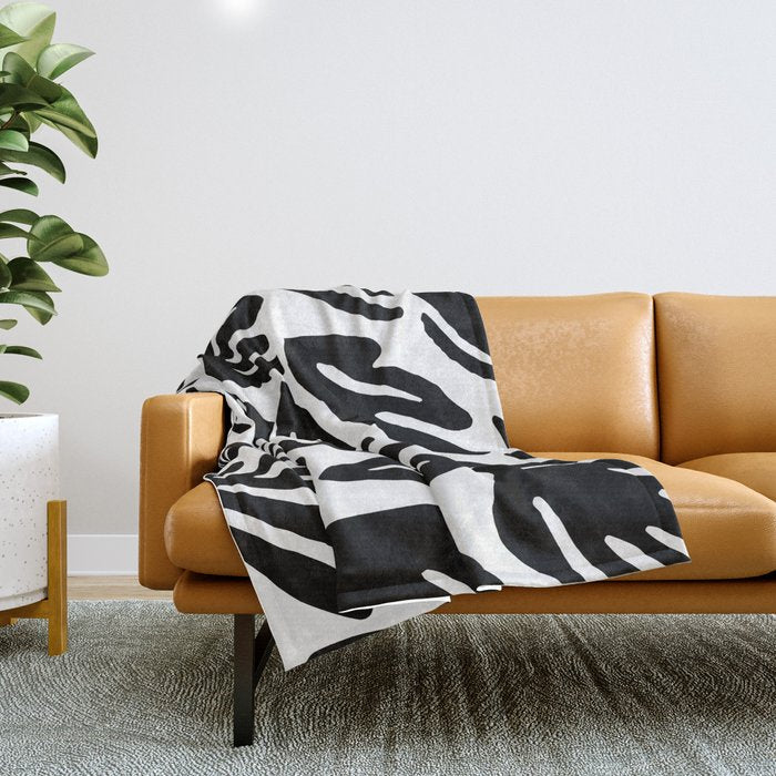 Black and white organic nature art pattern Throw Blanket Gallery Image 1