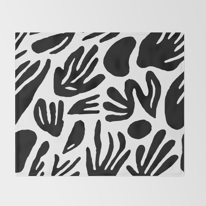 Black and white organic nature art pattern Throw Blanket Gallery Image 2