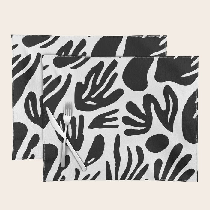 Black and white organic nature art pattern Placemat Gallery Image 1