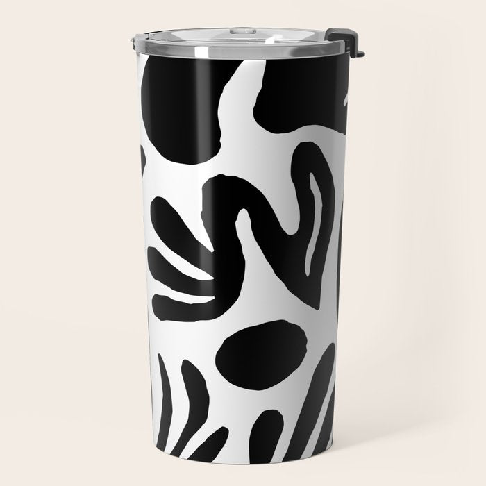 Black and white organic nature art pattern Travel Mug Gallery Image 2