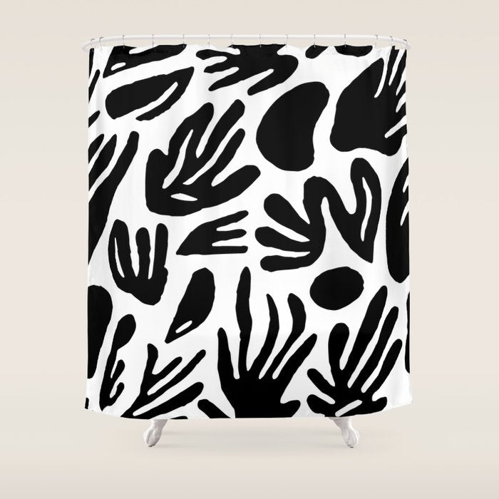 Black and white organic nature art pattern Shower Curtain Gallery Image 1