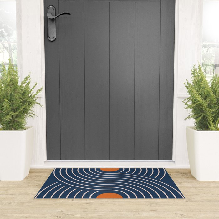 Geometric Lines in Navy and Orange (Rainbow and Moon Phases Abstract) Welcome Mat Gallery Image 3