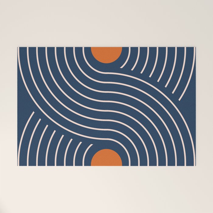 Geometric Lines in Navy and Orange (Rainbow and Moon Phases Abstract) Welcome Mat Gallery Image 1