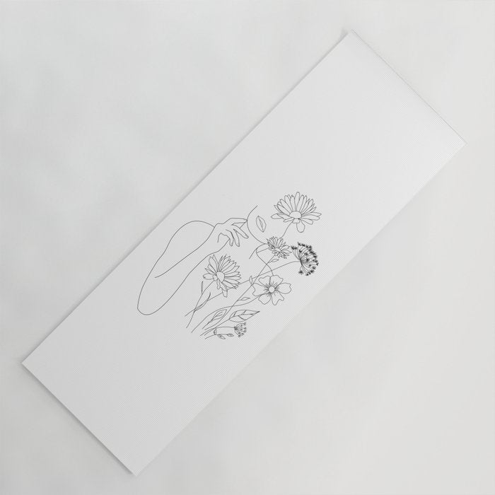 Minimal Line Art Woman with Flowers III Yoga Mat Gallery Image 1