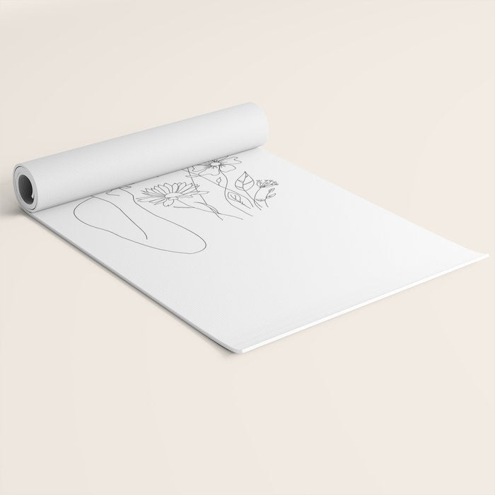 Minimal Line Art Woman with Flowers III Yoga Mat Gallery Image 2