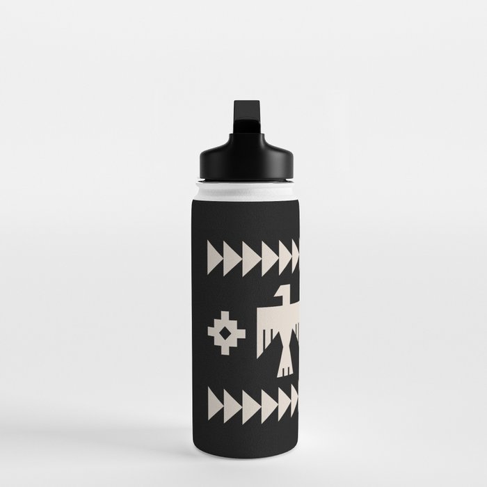 Southwestern Eagle and Arrow Pattern 121 Black and Linen White Water Bottle Gallery Image 3