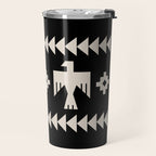 Southwestern Eagle and Arrow Pattern 121 Black and Linen White Travel Mug Gallery Image 2