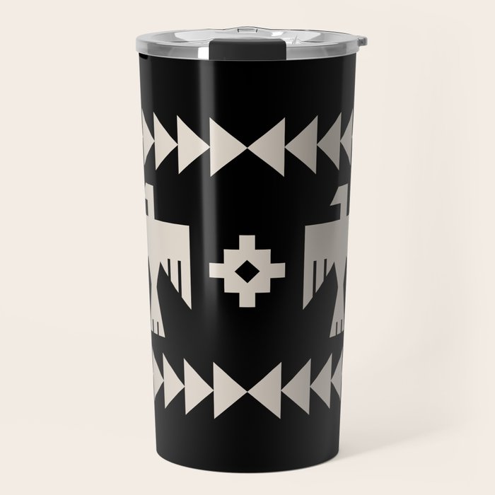 Southwestern Eagle and Arrow Pattern 121 Black and Linen White Travel Mug Gallery Image 1