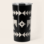 Southwestern Eagle and Arrow Pattern 121 Black and Linen White Travel Mug Gallery Image 1