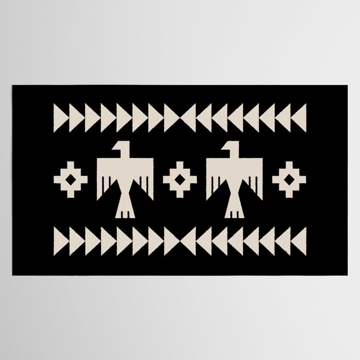 Southwestern Eagle and Arrow Pattern 121 Black and Linen White Tablecloth Gallery Image 2