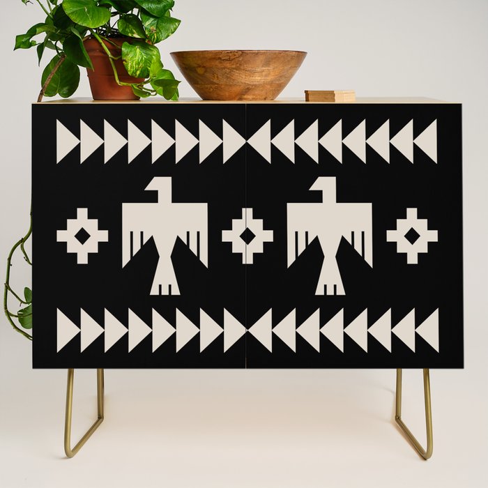 Southwestern Eagle and Arrow Pattern 121 Black and Linen White Credenza Gallery Image 1