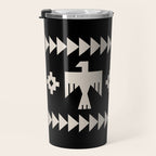 Southwestern Eagle and Arrow Pattern 121 Black and Linen White Travel Mug Gallery Image 3