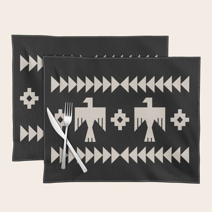 Southwestern Eagle and Arrow Pattern 121 Black and Linen White Placemat Gallery Image 1