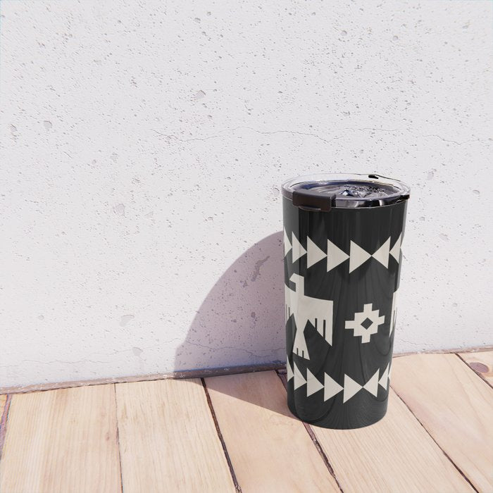 Southwestern Eagle and Arrow Pattern 121 Black and Linen White Travel Mug Gallery Image 4