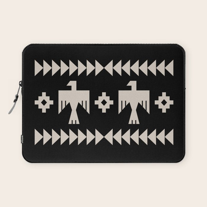Southwestern Eagle and Arrow Pattern 121 Black and Linen White Laptop Sleeve Gallery Image 1