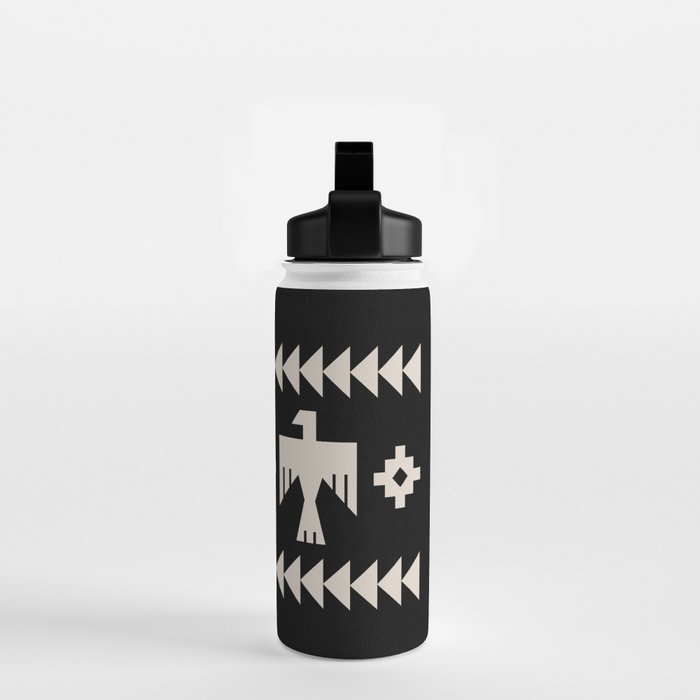 Southwestern Eagle and Arrow Pattern 121 Black and Linen White Water Bottle Gallery Image 2