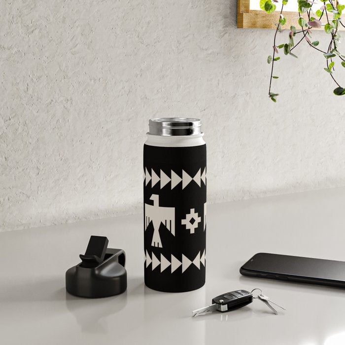 Southwestern Eagle and Arrow Pattern 121 Black and Linen White Water Bottle Gallery Image 4