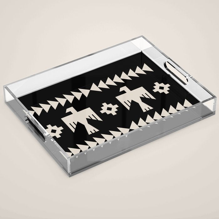 Southwestern Eagle and Arrow Pattern 121 Black and Linen White Acrylic Tray Gallery Image 1