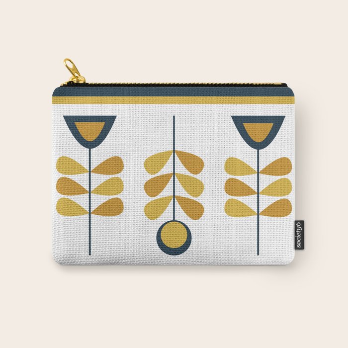 Scandi Garden Floral Triplet Framed - Light Mustard, Dark Mustard, Navy Blue, White Carry All Pouch Gallery Image 1