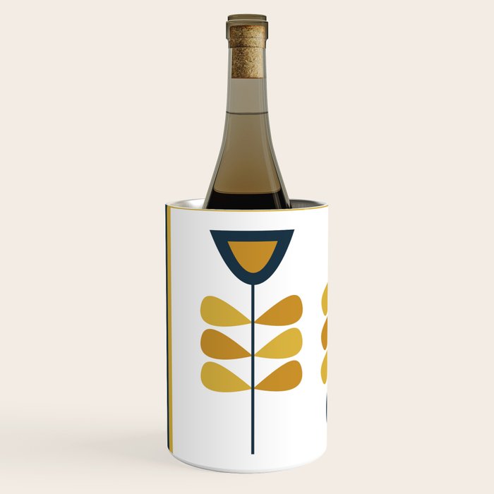 Scandi Garden Floral Triplet Framed - Light Mustard, Dark Mustard, Navy Blue, White Wine Chiller Gallery Image 2