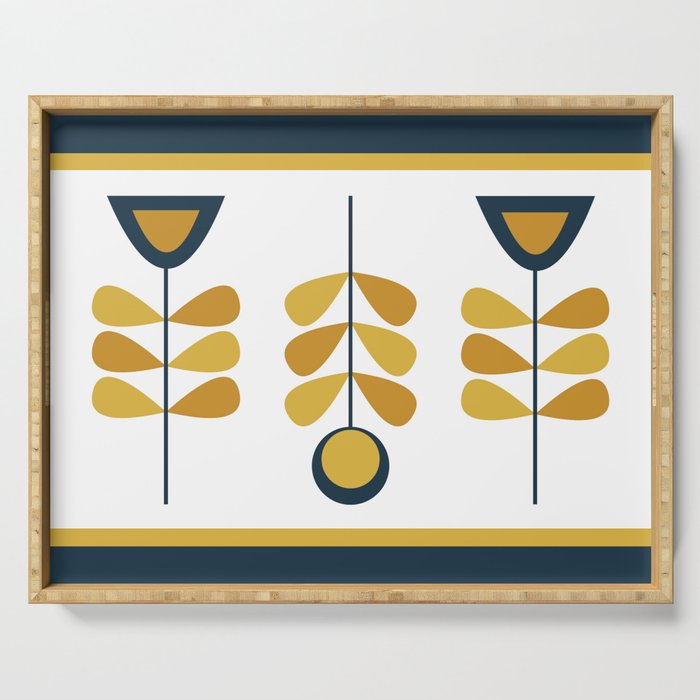Scandi Garden Floral Triplet Framed - Light Mustard, Dark Mustard, Navy Blue, White Serving Tray Gallery Image 1