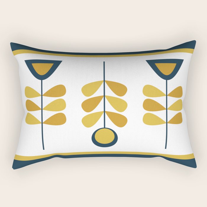 Scandi Garden Floral Triplet Framed - Light Mustard, Dark Mustard, Navy Blue, White Rectangular Pillow Gallery Image 1