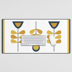 Scandi Garden Floral Triplet Framed - Light Mustard, Dark Mustard, Navy Blue, White Desk Mat Gallery Image 1