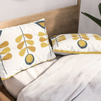 Scandi Garden Floral Triplet Framed - Light Mustard, Dark Mustard, Navy Blue, White Pillow Sham Gallery Image 2