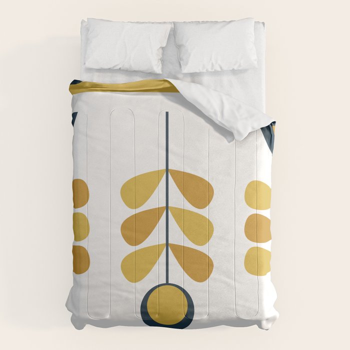 Scandi Garden Floral Triplet Framed - Light Mustard, Dark Mustard, Navy Blue, White Comforter Gallery Image 6
