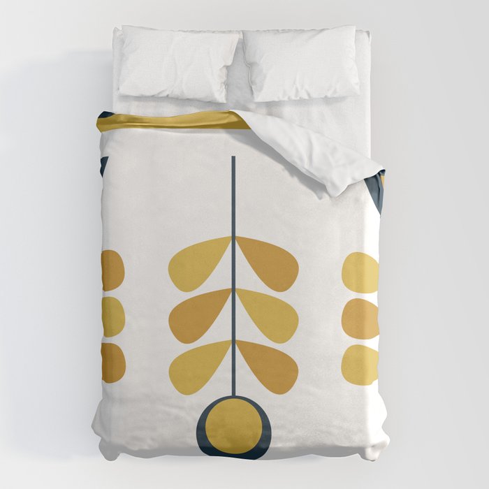 Scandi Garden Floral Triplet Framed - Light Mustard, Dark Mustard, Navy Blue, White Duvet Cover Gallery Image 6