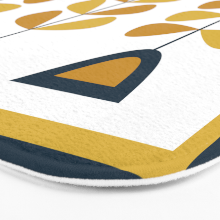 Scandi Garden Floral Triplet Framed - Light Mustard, Dark Mustard, Navy Blue, White Bath Mat Gallery Image 3