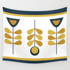 Scandi Garden Floral Triplet Framed - Light Mustard, Dark Mustard, Navy Blue, White Wall Tapestry Gallery Image 4