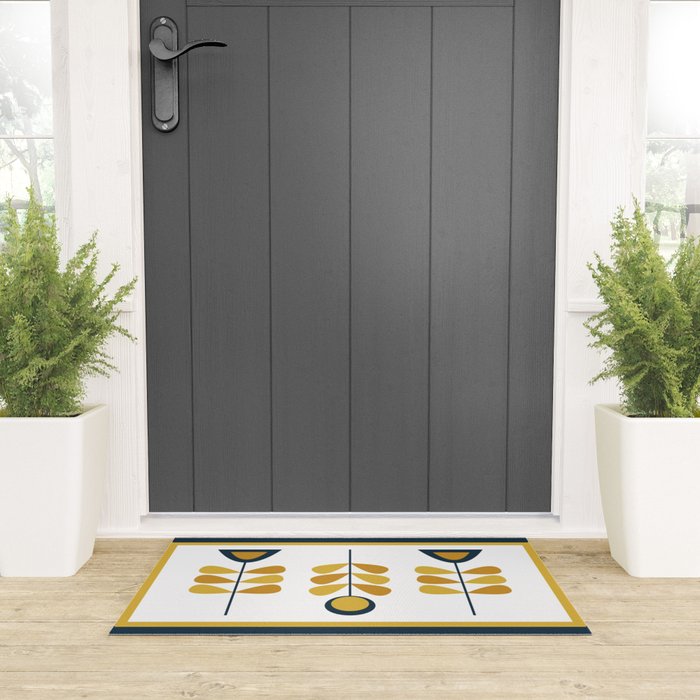 Scandi Garden Floral Triplet Framed - Light Mustard, Dark Mustard, Navy Blue, White Welcome Mat Gallery Image 3