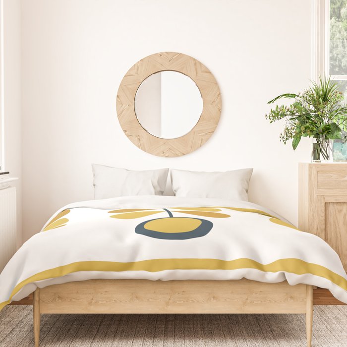 Scandi Garden Floral Triplet Framed - Light Mustard, Dark Mustard, Navy Blue, White Duvet Cover Gallery Image 3