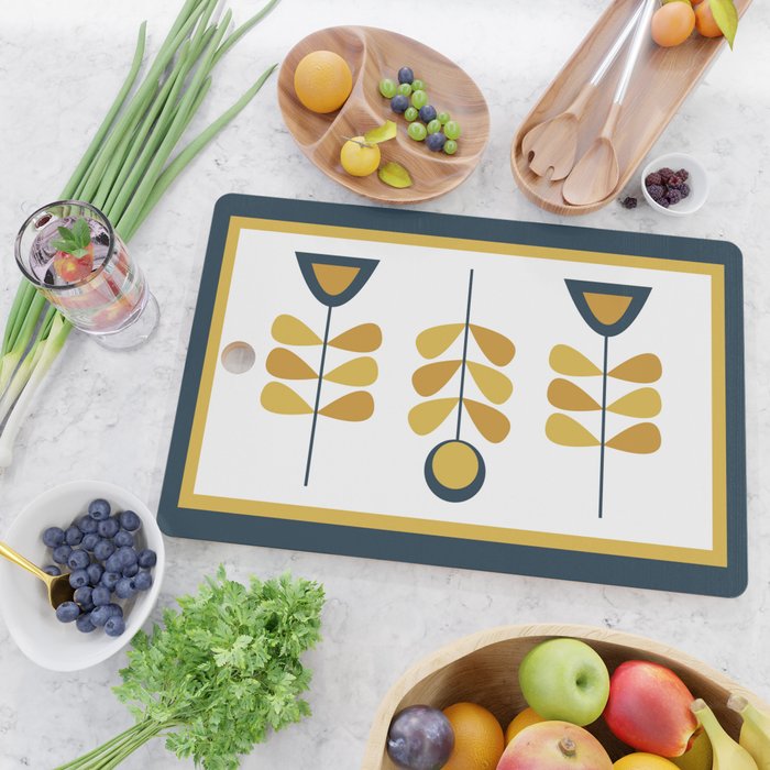 Scandi Garden Floral Triplet Framed - Light Mustard, Dark Mustard, Navy Blue, White Cutting Board Gallery Image 2