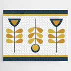 Scandi Garden Floral Triplet Framed - Light Mustard, Dark Mustard, Navy Blue, White Jigsaw Puzzle Gallery Image 1