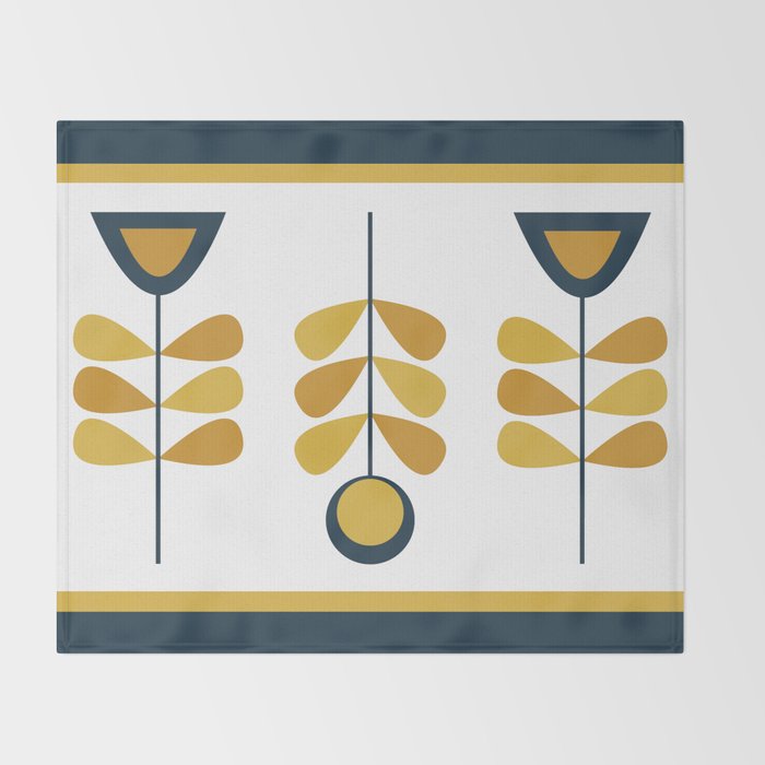 Scandi Garden Floral Triplet Framed - Light Mustard, Dark Mustard, Navy Blue, White Throw Blanket Gallery Image 2