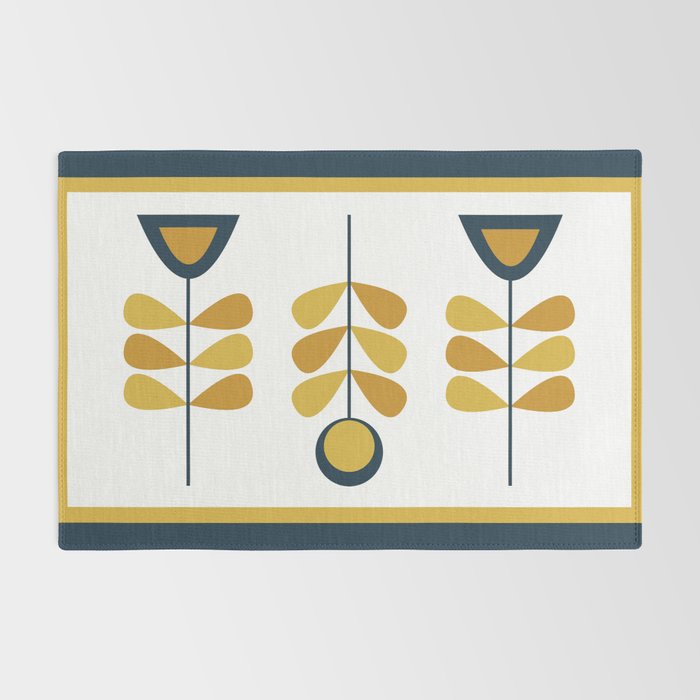 Scandi Garden Floral Triplet Framed - Light Mustard, Dark Mustard, Navy Blue, White Rug Gallery Image 2