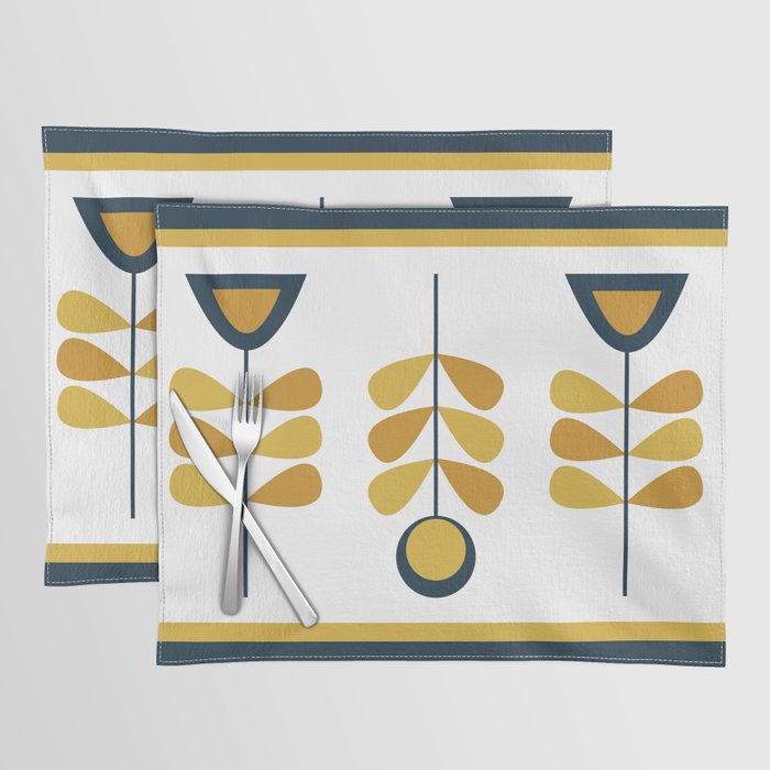 Scandi Garden Floral Triplet Framed - Light Mustard, Dark Mustard, Navy Blue, White Placemat Gallery Image 1