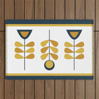 Scandi Garden Floral Triplet Framed - Light Mustard, Dark Mustard, Navy Blue, White Outdoor Rug Gallery Image 1