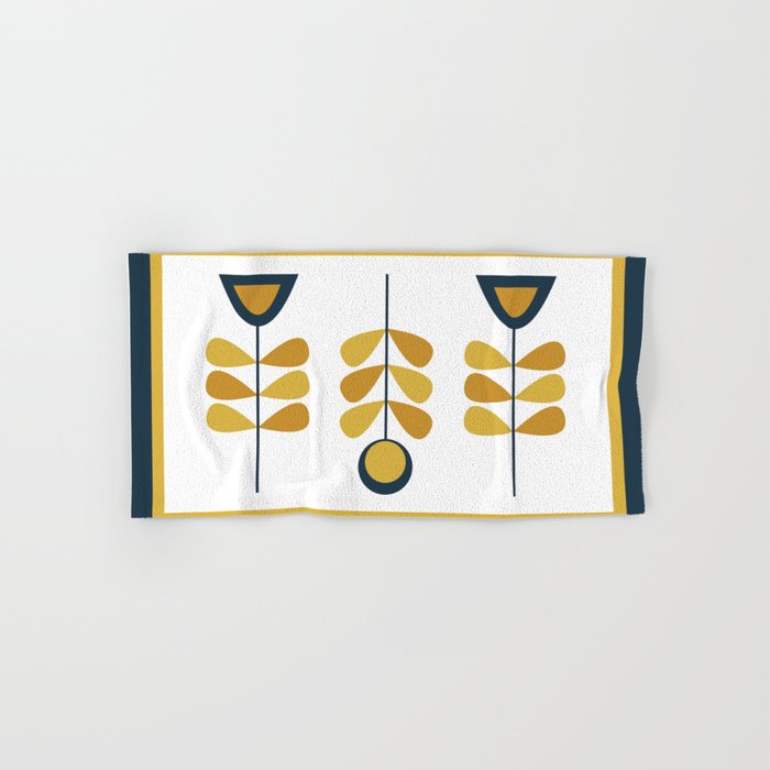 Scandi Garden Floral Triplet Framed - Light Mustard, Dark Mustard, Navy Blue, White Bath Towel Gallery Image 1