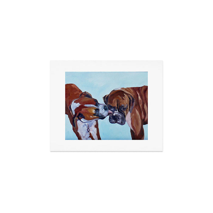Kissing Boxers Dogs Portrait Art Print Gallery Image 1