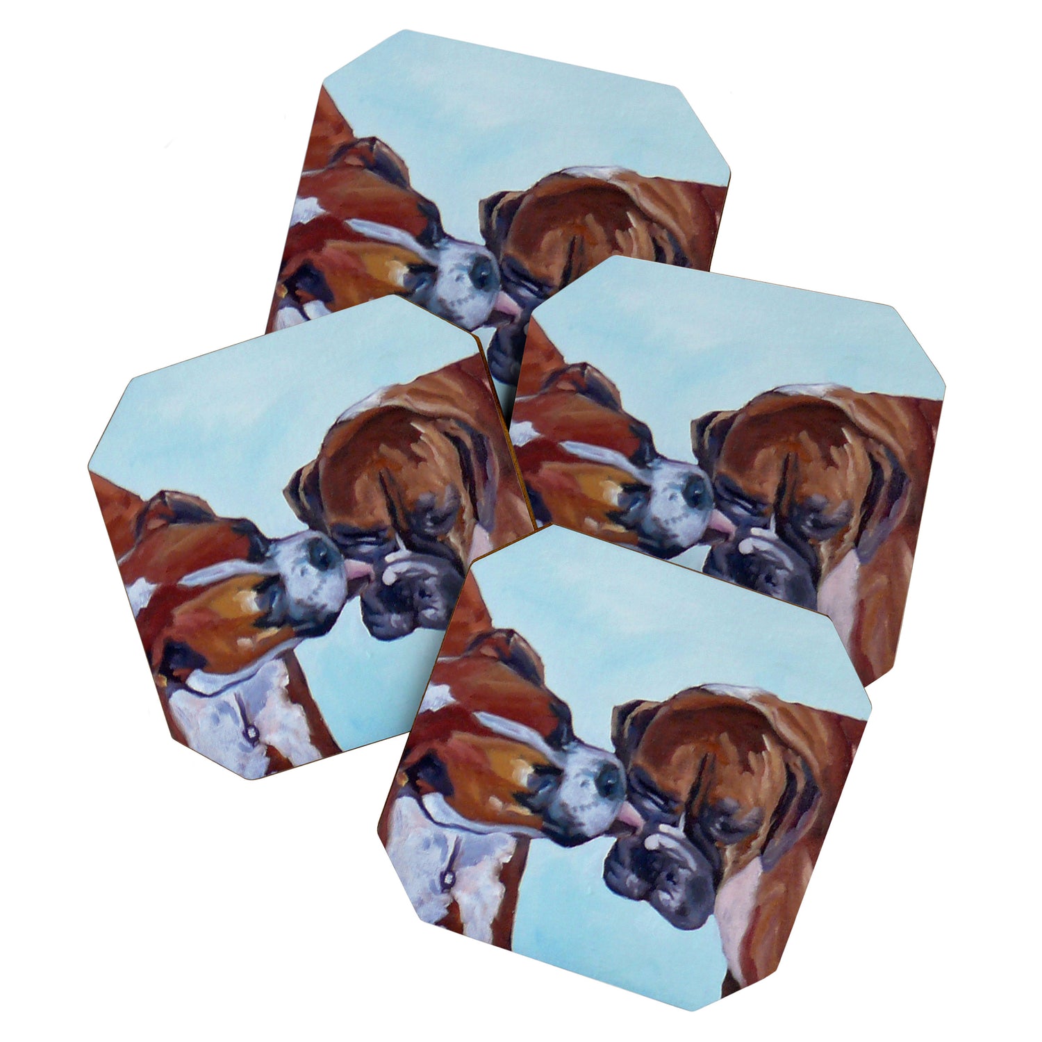 Kissing Boxers Dogs Portrait Coaster Gallery Image 1