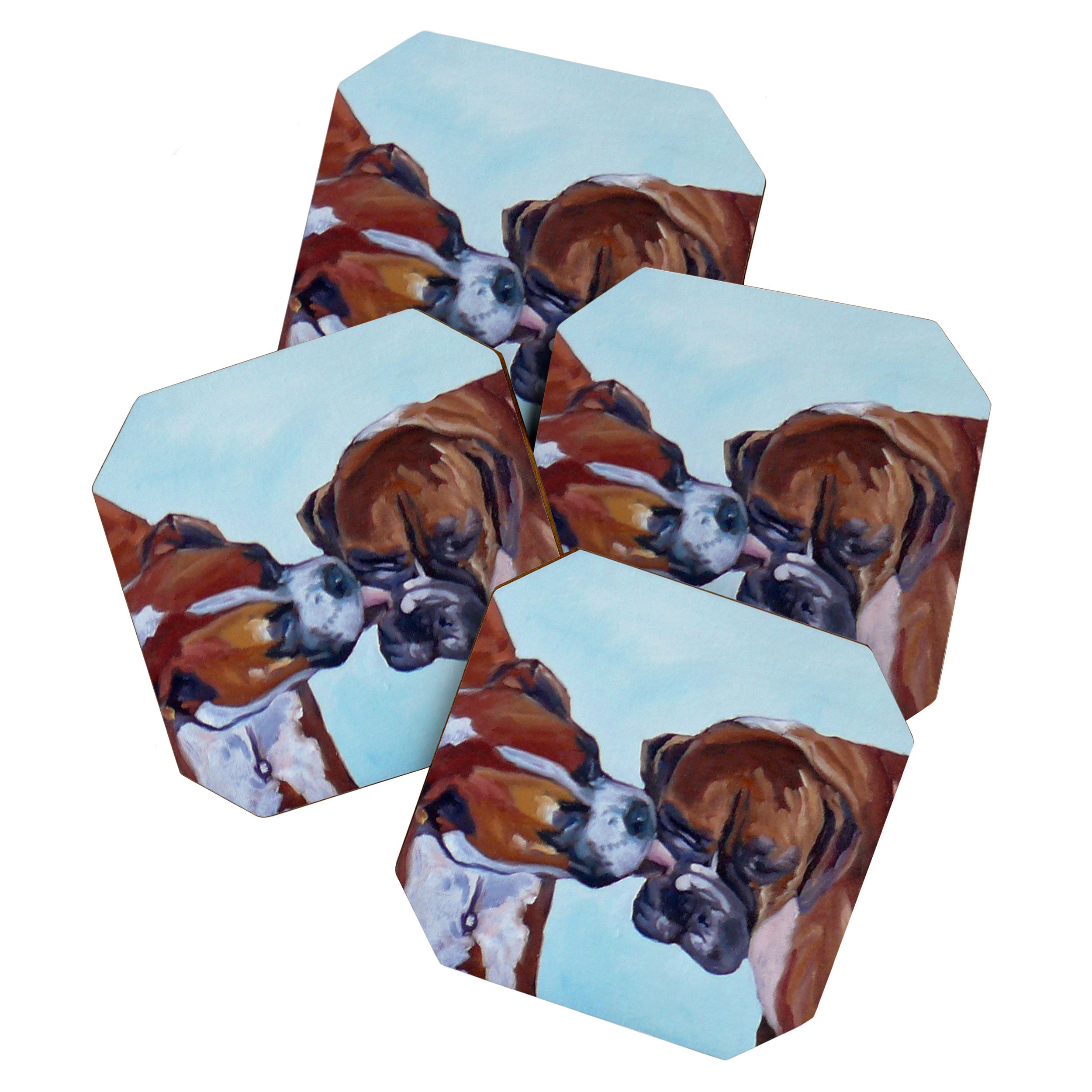Kissing Boxers Dogs Portrait Coaster Gallery Image 1