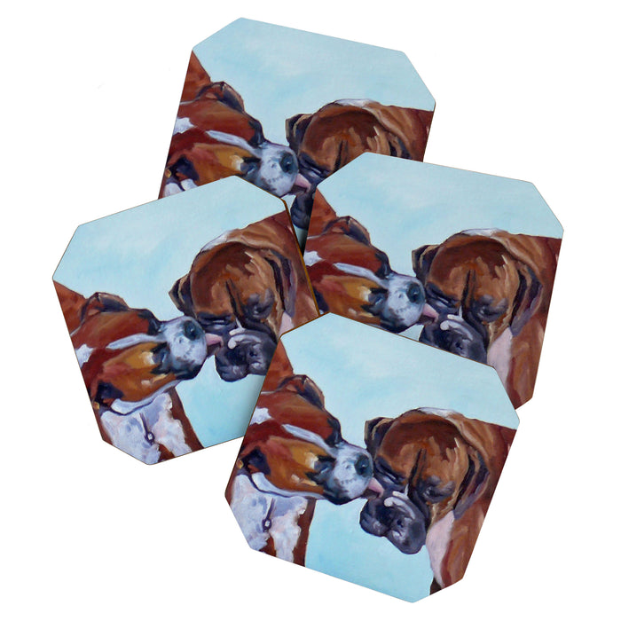 Kissing Boxers Dogs Portrait Coaster Gallery Image 1