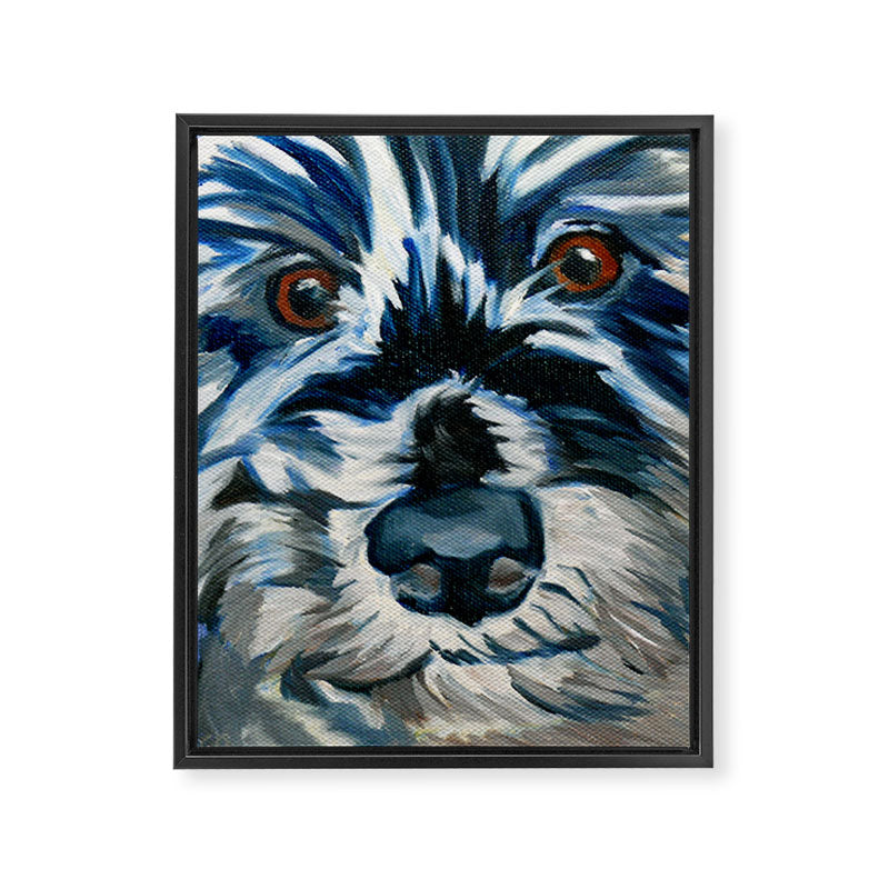 Scruffy Whiskers Black and White Dog Portrait Framed Canvas Print Gallery Image 8