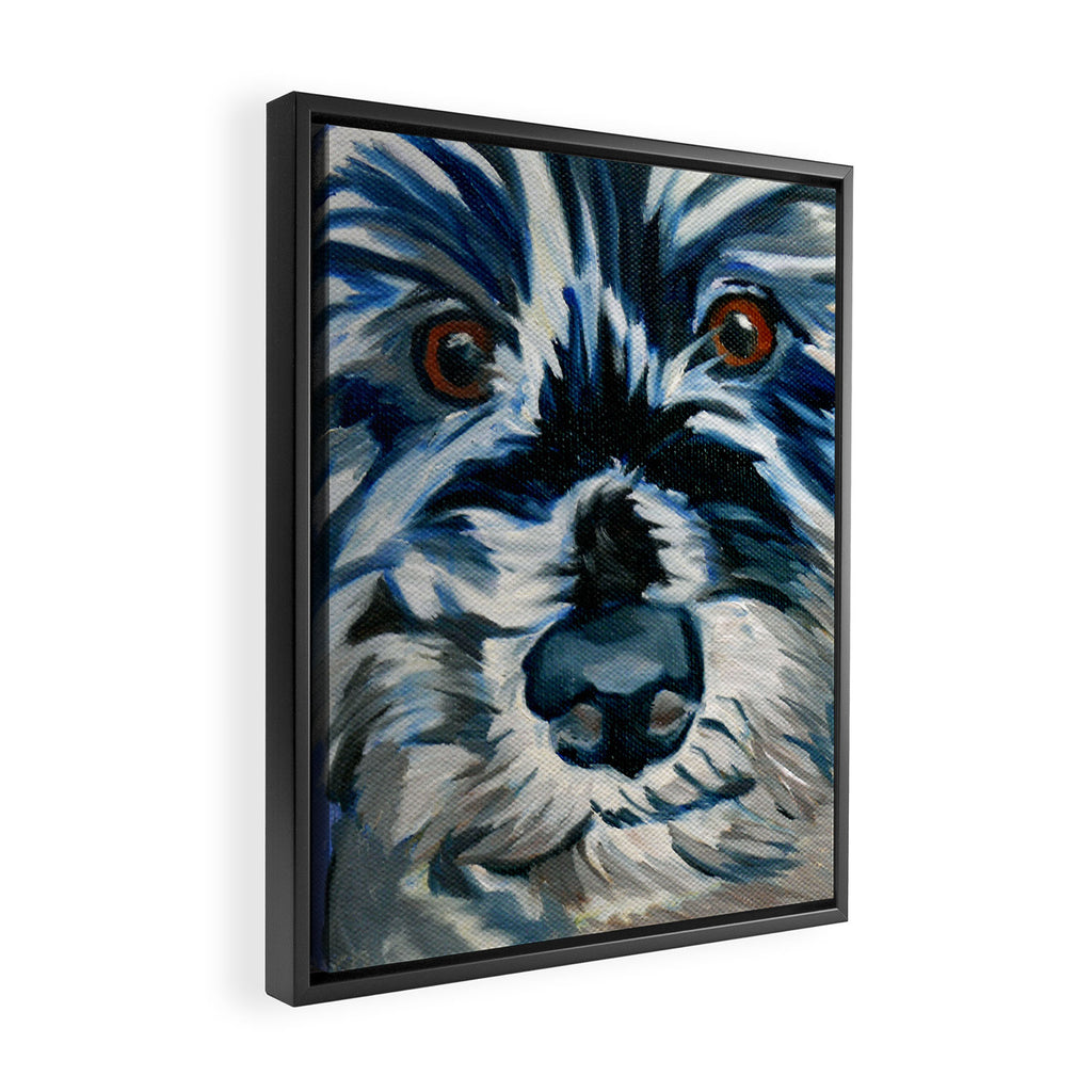 Scruffy Whiskers Black and White Dog Portrait Framed Canvas Print Gallery Image 2