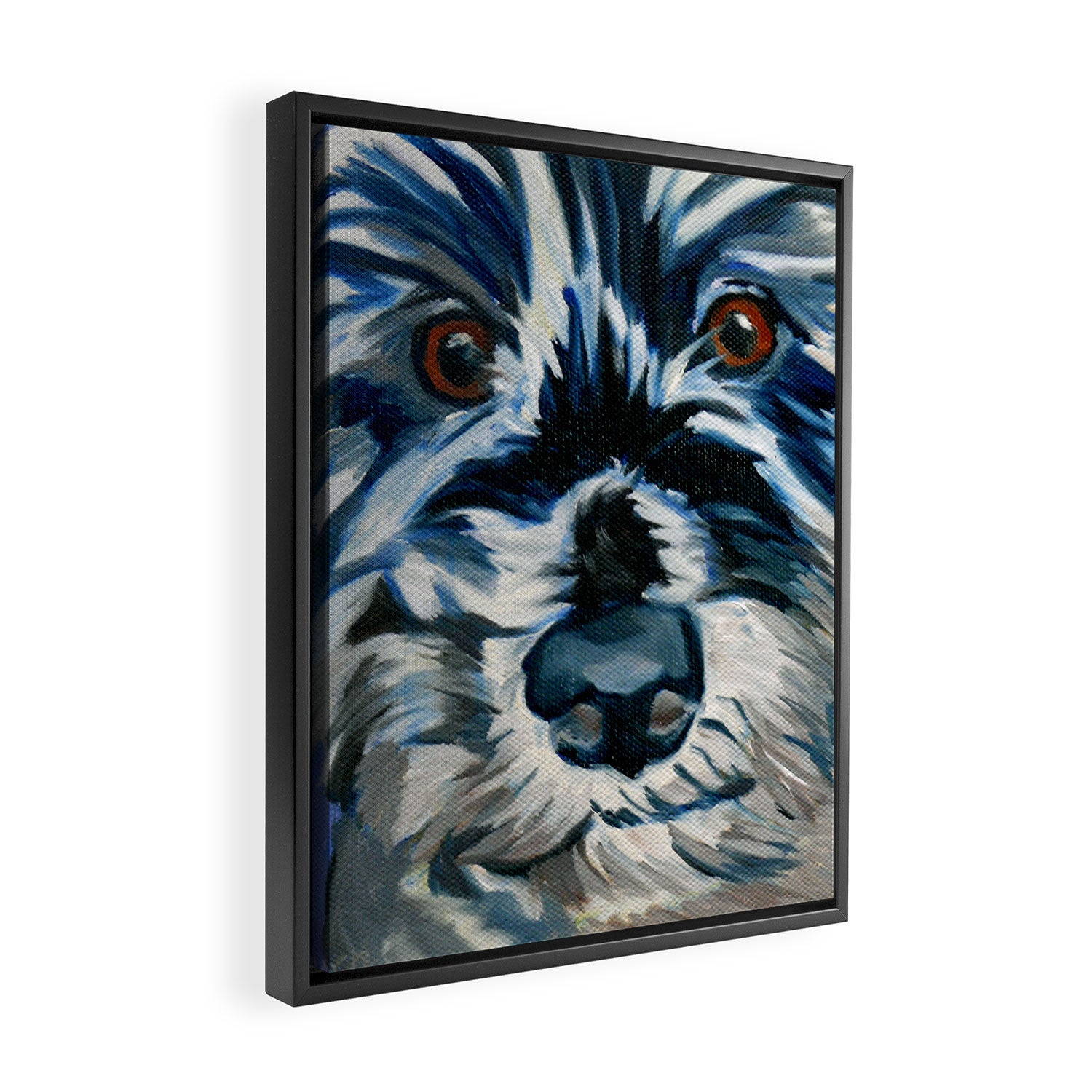Scruffy Whiskers Black and White Dog Portrait Framed Canvas Print Gallery Image 2