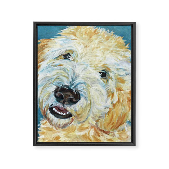 Stanley the Goldendoodle Dog Portrait Framed Canvas Print Gallery Image 1